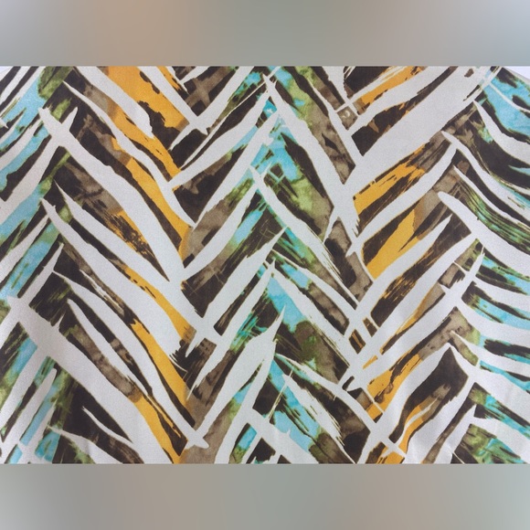 Silk Summer Tie Front Blouse Cap Sleeve Abstract Print Aqua Orange Brown… - Picture 6 of 8